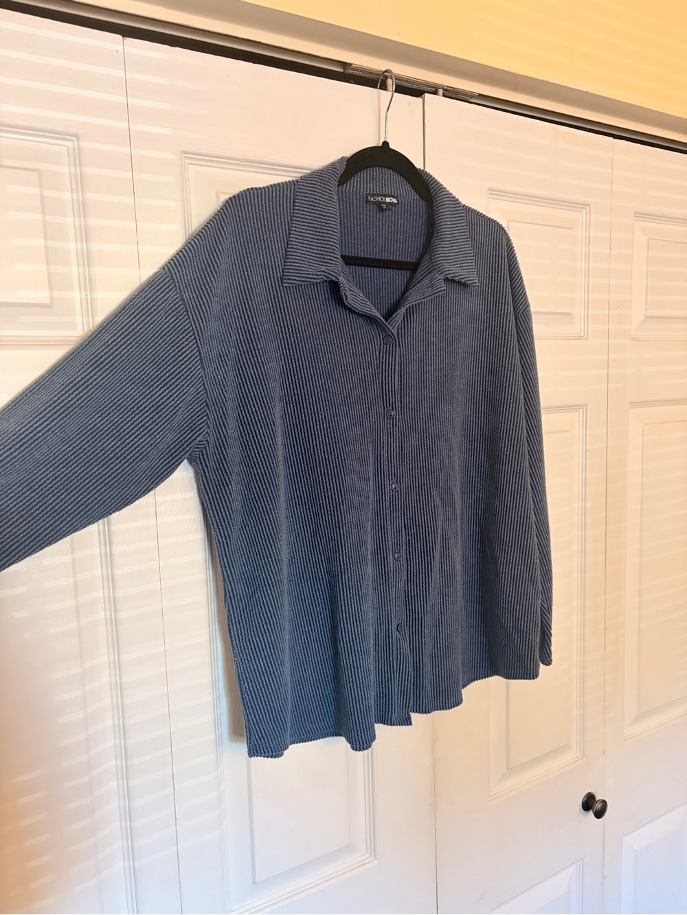 Fashion Nova Soft Blue Ribbed Button-Up Cardigan